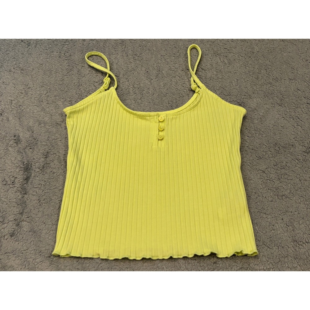 American Eagle Ribbed Henley Cami Neon Yellow Lettuce Edge Tank Top Small